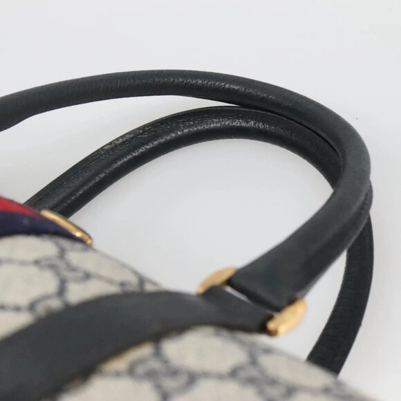 GUCCI GG Supreme Sherry Line Boston Bag PVC Navy Gold Auth ep10844 - Picture 9 of 16